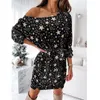 Polos pour femmes imprimé automne robe femme vêtements étoile sexy décontracté hiver l'épaule hors bandage dames noël en vrac