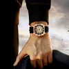 Montre-bracelet carré or rose luxe automatique pour hommes mains lumineuses mode squelette montres mécaniques bracelet en Silicone horloge