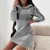 Casual Dresses Letter Print Velvet Hooded Sweatshirt Dress Women High Street Style Sport Straight Mini Long Sleeve Streetwear Fall Winter