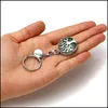 Key Rings Tree of Life Natural Rose Quartz Gem Stone Ring Healing Crystal Keychain Sieraden Verjaardag Kebetjes Geschenkdruppel levering DHQGU