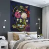 Tapestries Gerbera Tapestry Wall Hanging Black Background Cloth Boho Witchcraft Hippie Tapiz Decor