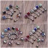 Navel Bell -knappringar 316L Kirurgiskt stål Crystal Rhinestone Belly Bar Ring Piercing 50st/Lot 10 Colors Drop Delivery Je Dhgarden Dhnqy