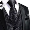 Gilet da uomo Hi-Tie Designer Gilet da uomo in seta jacquard Gilet senza maniche Gilet floreale nero puro Cravatta Hanky Gemelli per uomo 230217