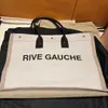 Saco de praia grande Rive Gauche para homem, designer de luxo, bolsas com alça superior, bolsas de compras em lona de linho, bolsa de mão clássica para viagem, bolsa transversal geft