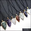 Pendentif Colliers Naturel Agate Obsidienne Guérison Cristal Doré Bord Flèche Original Quartz Pierre Hommes Collier Bijoux Drop Livraison P Dhc05