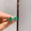 Stud Küpeler Qretro Gümüş Renk Doğal Kalp Taşı Laboratuvar Emerald Paraiba Turmalin Kadınlar Kulak Takı