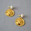 Dangle Earrings European And American Minority Design Concave Convex Literary Abstract Brass Fresh Water Steamed Bread Pearl