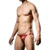 Mutande Slip da uomo sexy Custodia per pene in pelle PU Blocco oro Stampa stella Shinning Wetlook Costume intimo