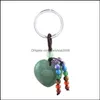 Key Rings Heart Shape Natural Stone Seven Tassel Keychains Sier Color Healing Amethyst Pink Rose Crystal Car Decor Carshop2006 Drop Dhhn5