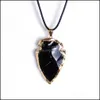 Pendentif Colliers Naturel Agate Obsidienne Guérison Cristal Doré Bord Flèche Original Quartz Pierre Hommes Collier Bijoux Drop Livraison P Dhc05