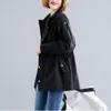 Women's Jackets #9083 Large Size Coats Women Black White Autumn Winter Full Sleeve Tunic Waist Jacket Coat Woman Vintage Retro Lace Up