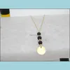 Pendentif Colliers Naturel Pierre De Lave Noire Collier Croix Feuille Sier Or Couleur Coeur Aromathérapie Diffuseur D'huile Essentielle Pour Les Femmes J Dhfkk