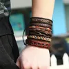 Charm armband 6 st/set punk hippie svart mörkbrun läder sladd makram knutar lager stapelbara wrap armband armband unisex smycken