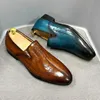 Style italien lettrage peint à la main chaussures habillées en cuir véritable pour hommes mocassins pour hommes chaussures simples décontractées d'affaires grande taille D2A16