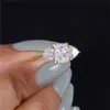 Ringos de cluster Randh sólido 18k Corte radiante de ouro amarelo 7 5mm 3 pedras anel de moissanite 1,00ct D jóias finas para mulheres