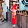 Etniska kläder blå plus storlek 4xl 5xl kvinnor eleganta klänningar kinesiska cheongsam lång satinklänning dagligen blommor qipao