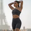 Active Sets Seamless Yoga Sports Fitness High Waist Hip-lifting Pants One-Shoulder Bra Suits Workout Clothes Gym Leggings Set For Women