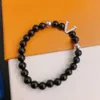 Designer de luxe perlé chaîne Bracelet mode obsidienne argent femmes lettre Bracelet mariage Design bijoux sans boîte