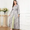 Vêtements ethniques Eid Two-Piece Set Robe Robe Ribbons Elegant Casual Long Robes Flower Kaftan Abayas Muslim SetS Ramadan Islam 2023