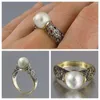 Anneaux de mariage Engagement vintage 14k Joan jaune plaqué BILANG WHITE PEURL BAGNE