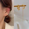 Backs Earrings Chain Clip On Hoop Set For Women 2023 Trend Fashion Korean Ear Grunge Men Bone Cuff Jewelry