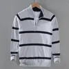 Suéteres para hombre 8502 invierno otoño moda cuello Polo para hombre suéter a rayas Vintage estudiante Campus estilo fresco jerseys de cuello alto