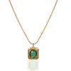 Hänghalsband större trendig fyrkantig grön sten för kvinnor gyllene rostfritt stål pärlor kedja choker halsband smycken present