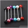 Plugs Tunnels Pearl Acrylic Uv Ball Industrial Barbell Earring Stainless Steel Ear Bar Piercing Body Jewelry 14G For Y Wom Dhgarden Dhedd