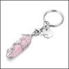 Portachiavi Involucro in pietra naturale Albero della vita Prisma esagonale Portachiavi Healing Rose Crystal Car Decor Portachiavi per donna Uomo 49X12X1M Dhvdm