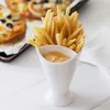 Platos con dos bocas para patatas fritas, soporte para estante, salsa variada, taza para freír, para servir salsa cónica 2 en 1