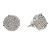 Stud -oorbellen 14 mm Micro Pave Sparking Bling Clear CZ Round Dots Boy Men Hip Hop Fashion Screwback Earring