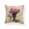 Oreiller personnalisé couverture fleurs bouteille d'eau papillon Art jeter décoration de la maison Polyester lin 45 45Cm taie d'oreiller