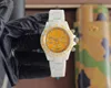 Deluxe Watch Master Tasarım Ditona Serisi Seramik Kasa Boyutu 43mm Safir Cam Japonya Çok Fonksiyonlu Zamanlama Kuvars Hareket Seramik İzle Band Orijinal Toka