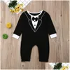 Car Dvr Jumpsuits 018M Baby Boy Romper Cute Born Infant Boys Bowtie Gentleman Party Long Sleeve Outfit Jumpsuit Summer Clothing Drop Dhts7