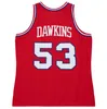 Dikişli Basketbol Forması Darryl Dawkins 1976-77 79-80 Mesh Hardwoods Classics Retro Formalar Erkek Kadın Gençlik Kırmızı Mavi 53