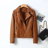 Kvinnorjackor 2023 Spring Autumn Women Jacket Fashion Motor Pu Leather Turn-Down Collar dragkedja Slim Fit Kpop Coat