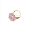 Solitaire Ring Wire Wrap Natural Stone Rings Lapis Lazi Amethysts Aventurine Pink Crystal Justerbar för kvinnor smycken Drop Delivery Dhwuh