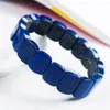 Strand äkta djupblå lapis lazuli natursten rektangel kristallpärlor armband 15 5mm