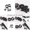 Plugs Tunnels Mix 520Mm 72Pcs Acciaio Inossidabile Nero Ear Tunnel Body Jewelry Double Flare Flesh Filettato Internamente Goccia Del Dhgarden Dhhvy