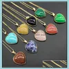 Pendant Necklaces Gold Heart Shape Healing Reiki Stone Women Jade Crystal Semiprecious Agate Necklace Energy Jewelry Drop Delivery Pe Dhoky