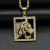 Pendant Necklaces Hip Hop Bling Iced Out Stainless Steel Animal Leopard Cheetah Square Pendants For Men Rapper Jewelry Gold Color GiftPendan