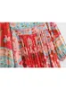 Casual Dresses Vintage Chic Fashion Women Long Sleeve Tassel Red Floral Print Beach Bohemian Maxi Ladies Cotton Pleated Boho Dress Robe 230217