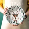 Bowls Creative Ceramic And Plates Household Dumpling Cute Cartoon Elk Pattern Tableware Rice Bowl Children's Dinner Plate