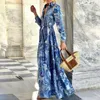 Casual Dresses Summer Loose Boho Maxi Beach Sexig Turn-Down Collar Button Long Shirt Women Spring Floral Print Parted Party 230217