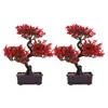 Fleurs décoratives bonsaï pin artificiel faux argent arbres de verdure japonais cèdre intérieur mini cyprès genévrier ornement vert en pot