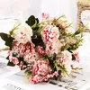 Fiori decorativi Simulazione Fiore Seta Bouquet di crisantemo Ortensia Peonia Sposa retrò con finta decorazione per la casa di nozze Bouque