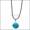 Hangende kettingen plat rond reiki stenen turquoise roze kwarts charmes ketting voor vrouwen mannen cadeau accessoires drop levering sieraden dhgm3