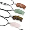 Colliers pendants Crystal Natural Crystal semi-précieux Collier de forme d'oiseau de rose Collite de guérison Cleste de guéris