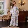 Vêtements ethniques Ramadan Eid Floral Print Vintage Abaya Marocain Kaftan Robe musulmane Hijab Femmes Turquie Jalabiya Arabe Oman Caftan Robe