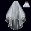 Bridal Veils New Double Mesh Tulle Ribbon Edge Women Short Wedding Veil with Comb Bride Headpiece